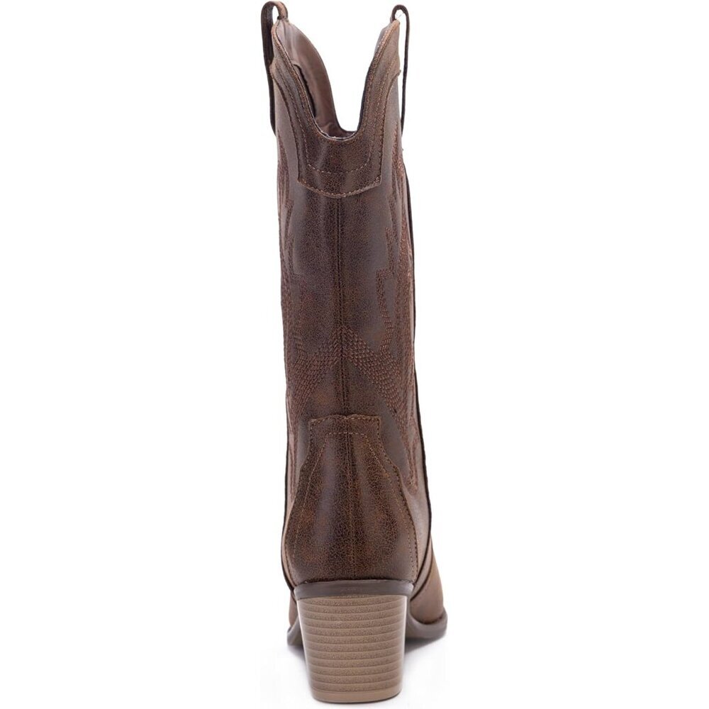 Women's Vintage Brown Pointed Toe Western Boots Embroidered Mid-calf Block Heel - Picture 7 of 7